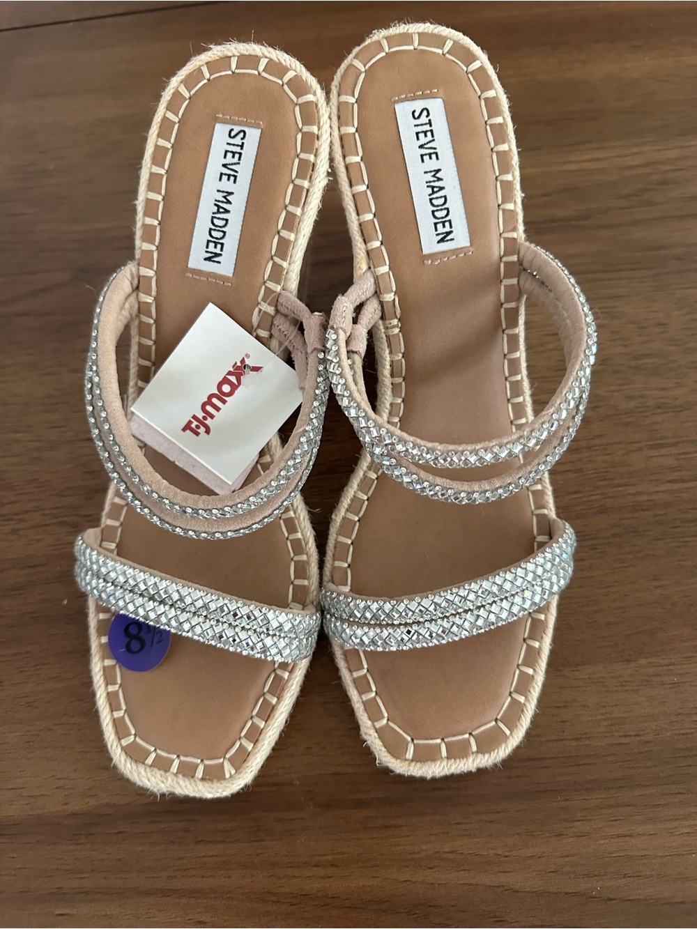 Steve Madden Tan Slide Sandals with Rhinestone Straps